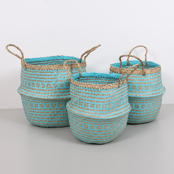Seagrass basket with woven handle, Multi-purpose storage basket home organization accessory highly aesthetic wholesale available 4