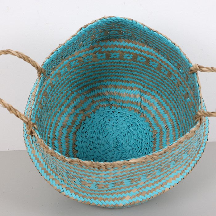 Seagrass basket with woven handle, Multi-purpose storage basket home organization accessory highly aesthetic wholesale available 2