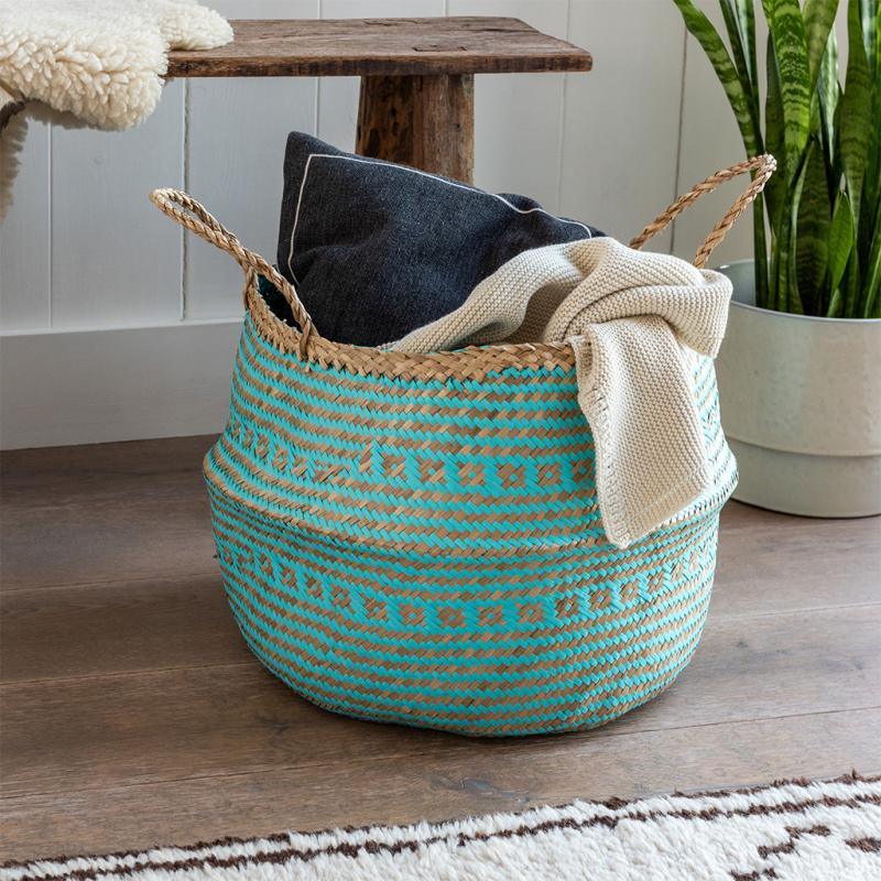 Seagrass basket with woven handle, Multi-purpose storage basket home organization accessory highly aesthetic wholesale available 5