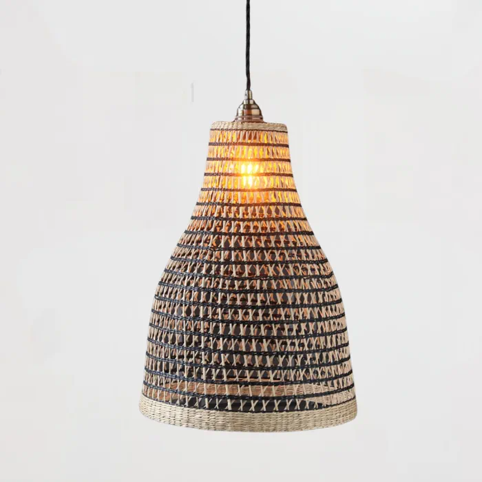 Seagrass Ceiling Lampshade - Natural & Black Woven, Lamps made from handmade materials, home decoration accessories, wholesale. 2