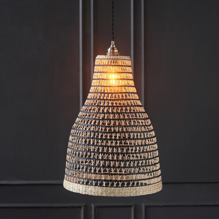 Seagrass Ceiling Lampshade - Natural & Black Woven, Lamps made from handmade materials, home decoration accessories, wholesale. 4