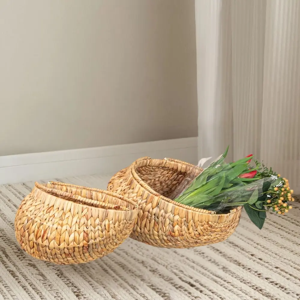 Set Of 2 Household Water Hyacinth Handwoven Flower Basket Reed Frame Durable Neutral Design Stylish Braided Storage +84976578835 1