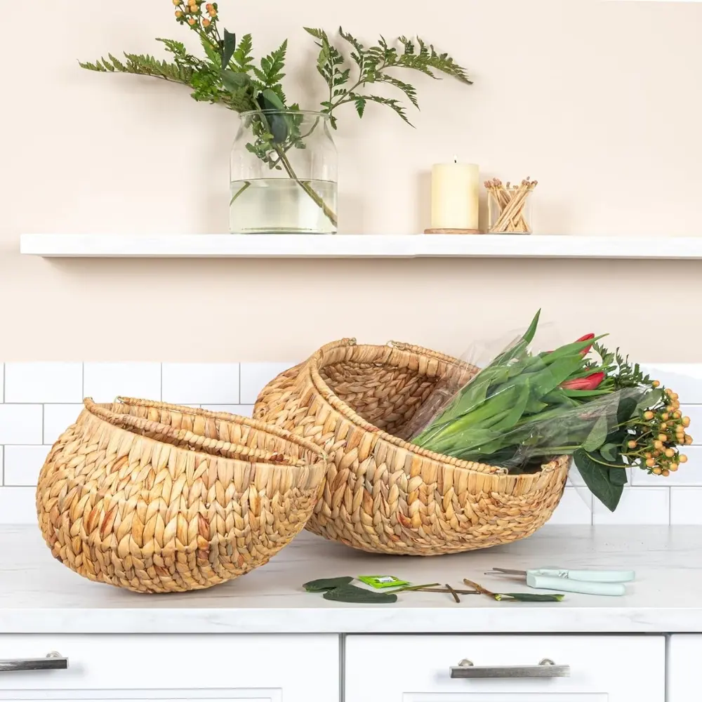 Set Of 2 Household Water Hyacinth Handwoven Flower Basket Reed Frame Durable Neutral Design Stylish Braided Storage +84976578835 4