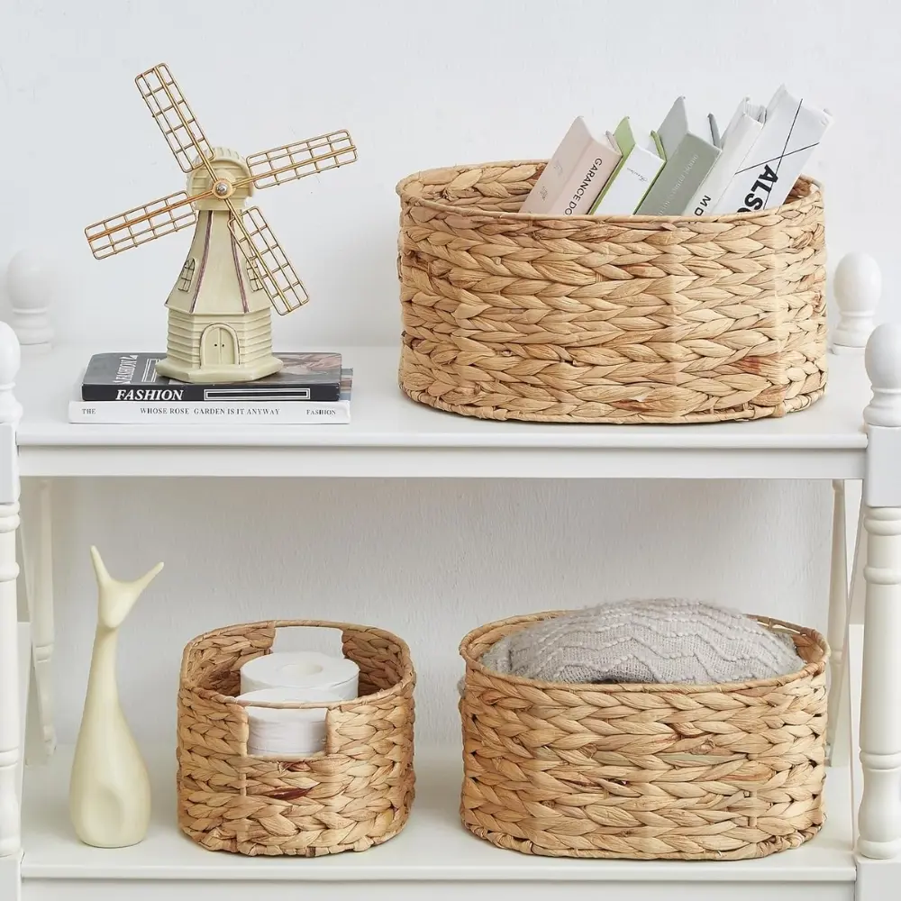 Set of 3 Natural Wicker Nested Baskets with Handles Multifunctional Bulk Nesting Water Hyacinth Storage Baskets Good Price 3