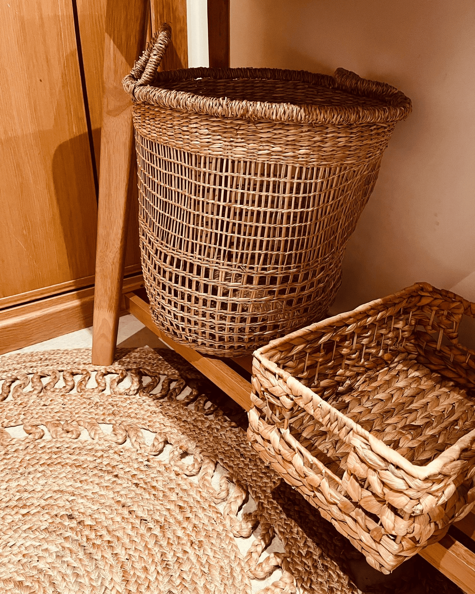 Set of 3 Water Hyacinth Baskets, Storage basket, home organization accessory highly aesthetic, wholesale available. 5