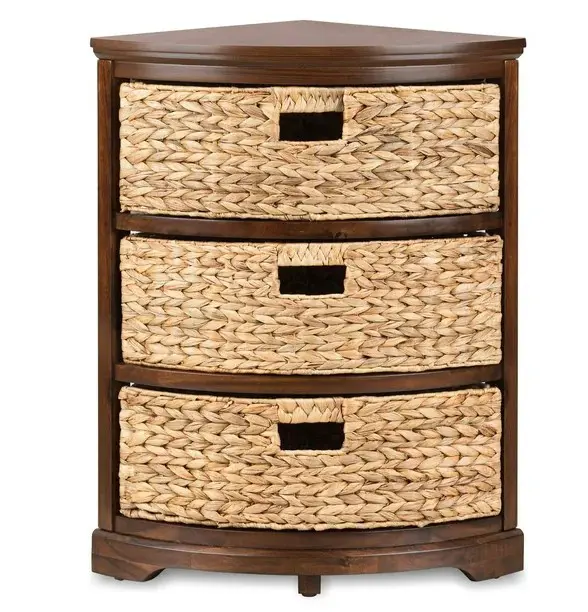 Side Corner Table Storage Cabinet rectangle Storage Cabinet Elegant Bamboo Wood Drawers Custom water hyacinth Storage Cabinet 1