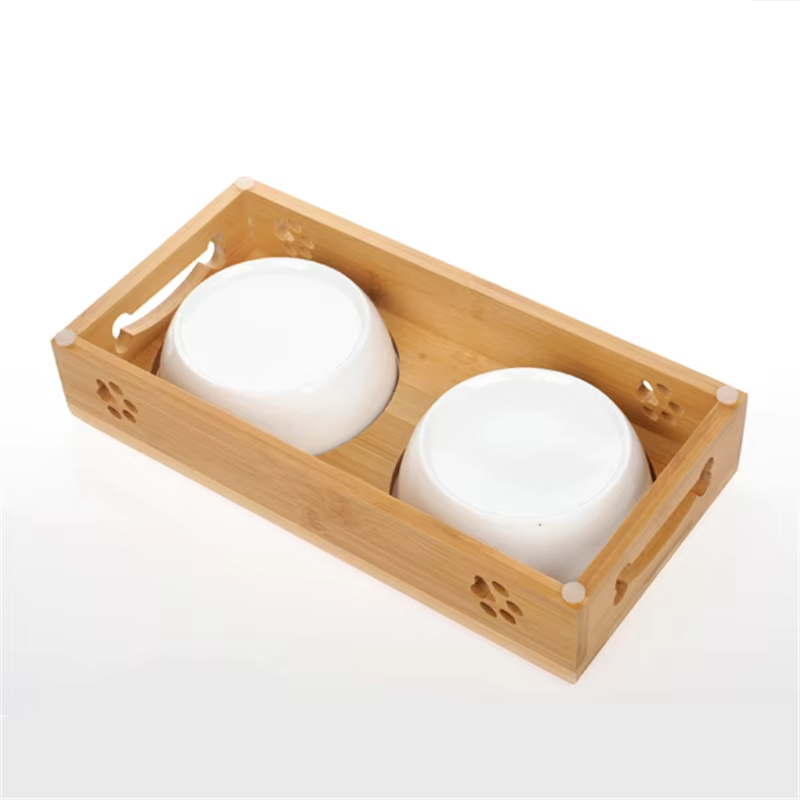 Simple Bamboo Pet Feeder with Bowls, Pet accessories made from natural materials and stylish home decoration, Wholesale. 4