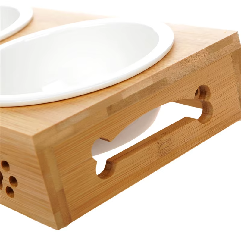 Simple Bamboo Pet Feeder with Bowls, Pet accessories made from natural materials and stylish home decoration, Wholesale. 3