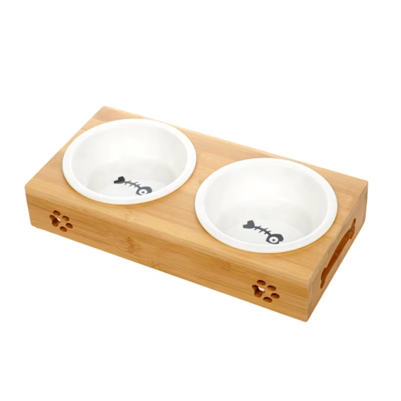 Simple Bamboo Pet Feeder with Bowls, Pet accessories made from natural materials and stylish home decoration, Wholesale. 5
