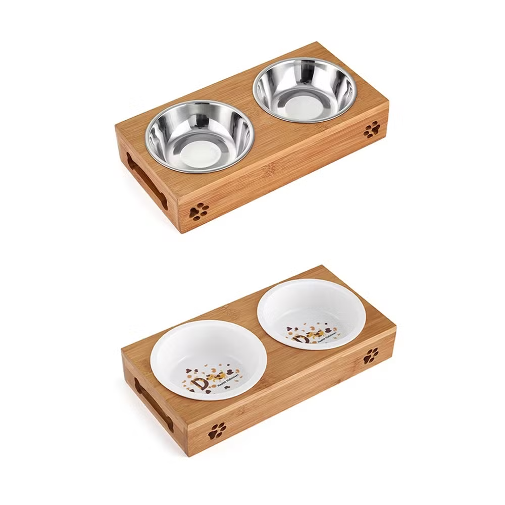 Simple Bamboo Pet Feeder with Bowls, Pet accessories made from natural materials and stylish home decoration, Wholesale. 2