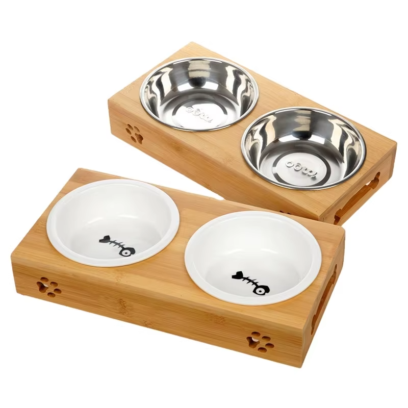 Simple Bamboo Pet Feeder with Bowls, Pet accessories made from natural materials and stylish home decoration, Wholesale. 1