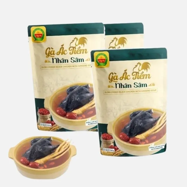 Slow-cooked Black Chicken with Ginseng Soup 24ps 350g OEM FCE ISO HACCP Vietnam nutritious soup mre OEM healthy food 4
