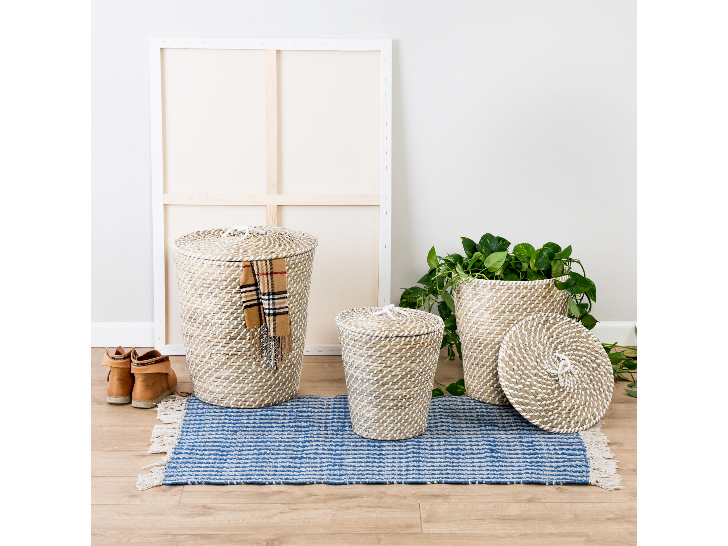 Storage basket with lid, Multi-purpose storage basket, home organization accessory highly aesthetic, wholesale available. 5