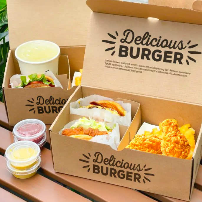 TRUNG PHAT Custom Take Away Shawarma Sandwich Burger Fried Chicken Packaging Kraft Paper Lunch Box for Food OEM ODM 6