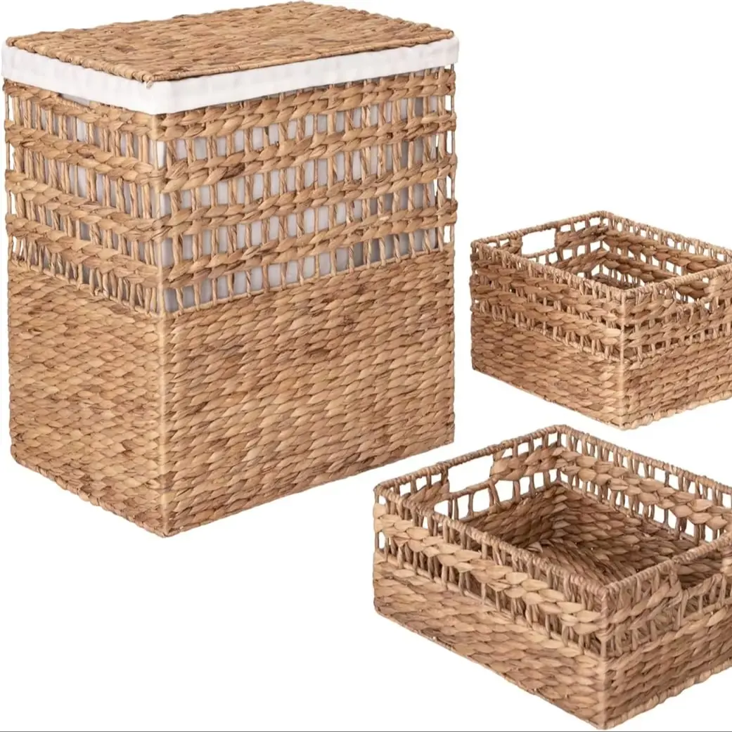 Water hyacinth basket with lining, home organization accessory highly aesthetic, wholesale available. 2