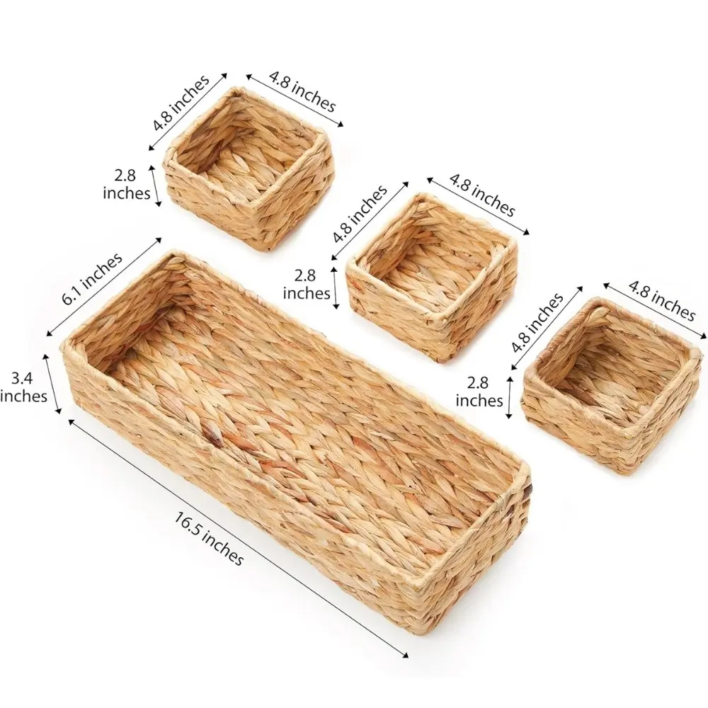 Water Hyacinth Baskets Set 3 Woven Square & Rectangle Basket for Storage Organizing Decorative Handmade Wicker Basket 3