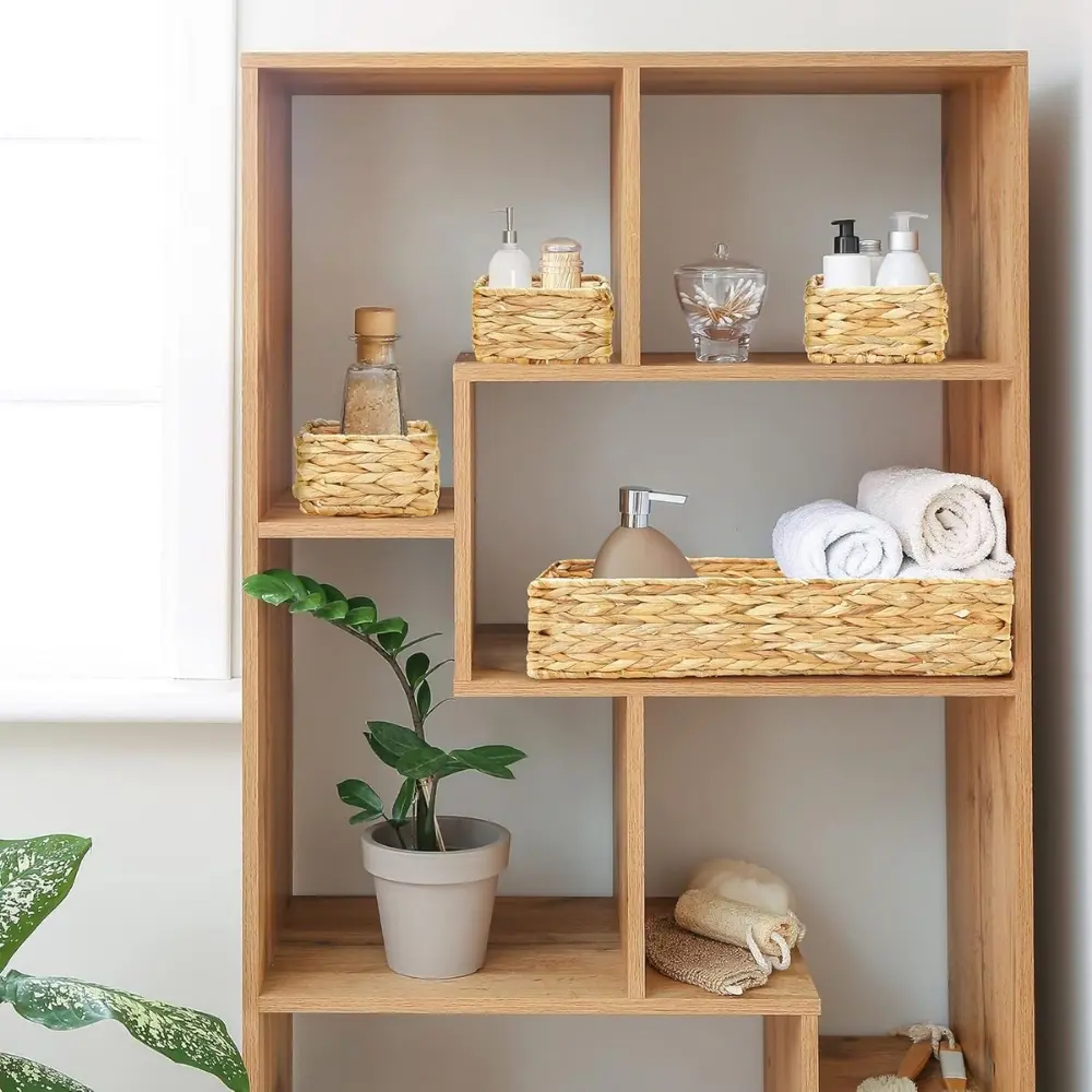 Water Hyacinth Baskets Set 3 Woven Square & Rectangle Basket for Storage Organizing Decorative Handmade Wicker Basket 5