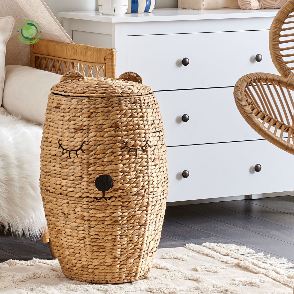 Water Hyacinth Wicker Bear Basket, Home accessories Natural materials that are safe for health and aesthetically pleasing 4