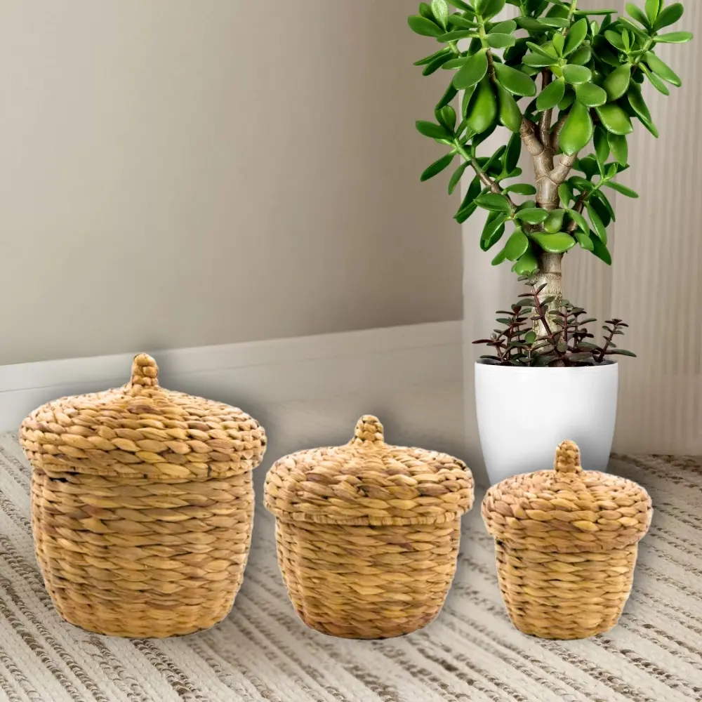 Wholesale Durable Eco-Friendly Water Hyacinth Baskets Handwoven Indoor Outdoor Use Customizable Non-Toxic From Vietnam Design 6