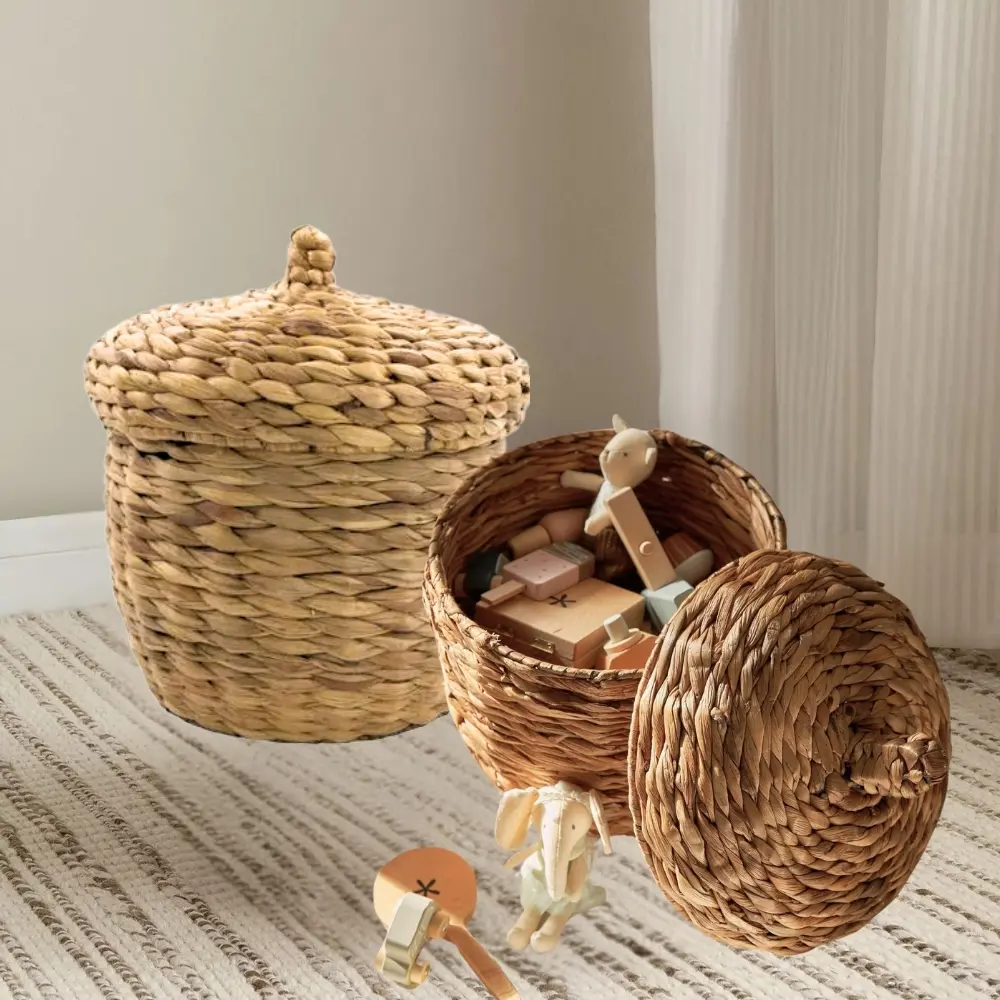 Wholesale Durable Eco-Friendly Water Hyacinth Baskets Handwoven Indoor Outdoor Use Customizable Non-Toxic From Vietnam Design 2