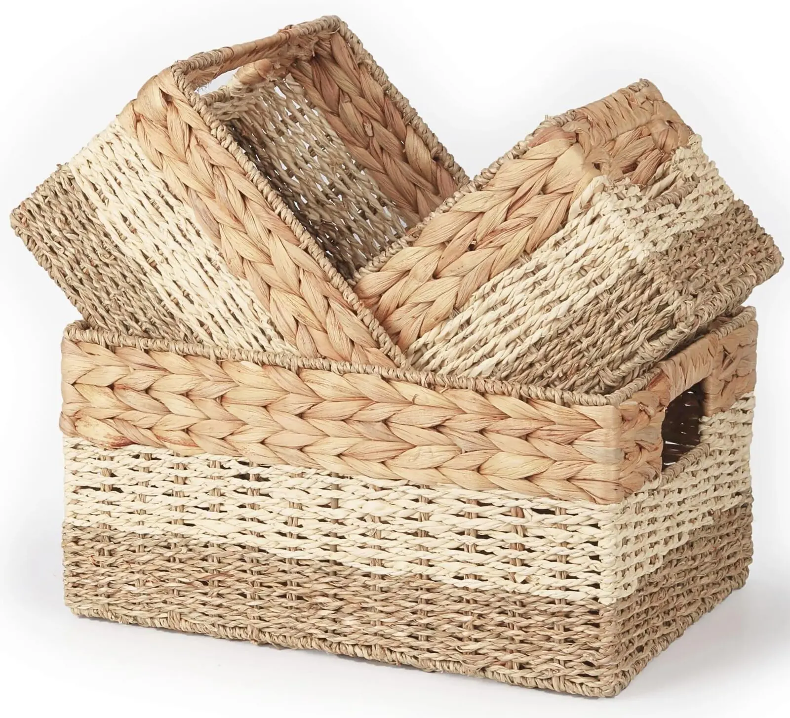 Woven basket made of 3 natural materials, Multi-purpose storage basket home organization accessory highly aesthetic wholesale 1