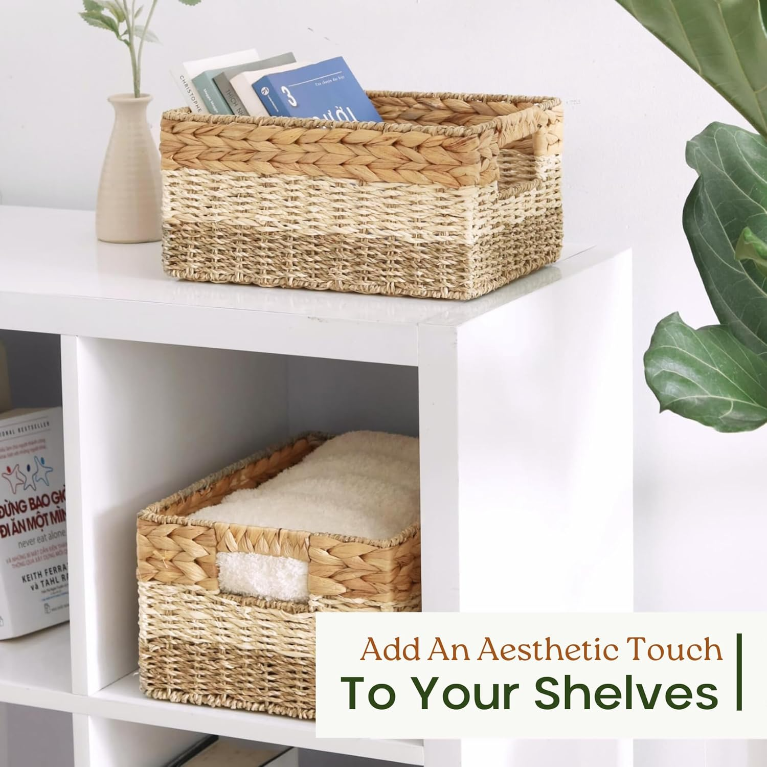 Woven basket made of 3 natural materials, Multi-purpose storage basket home organization accessory highly aesthetic wholesale 3