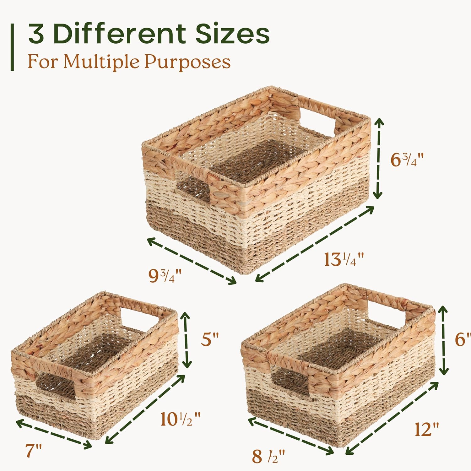 Woven basket made of 3 natural materials, Multi-purpose storage basket home organization accessory highly aesthetic wholesale 5