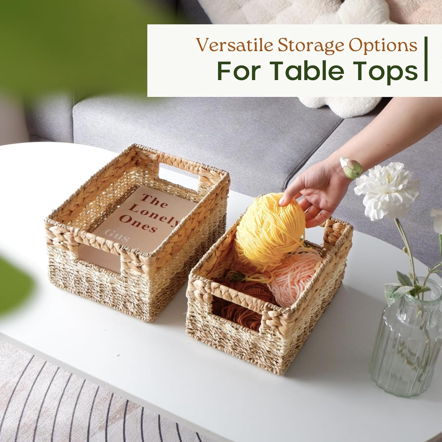 Woven basket made of 3 natural materials, Multi-purpose storage basket home organization accessory highly aesthetic wholesale 4