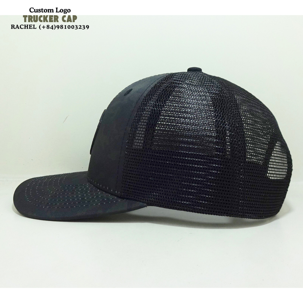 Rubber Logo Patch Camouflage Trucker Hats 6 Panel Gorras Slightly Curved Brim Structured Caps Solid Color Black Messh Snapback 3