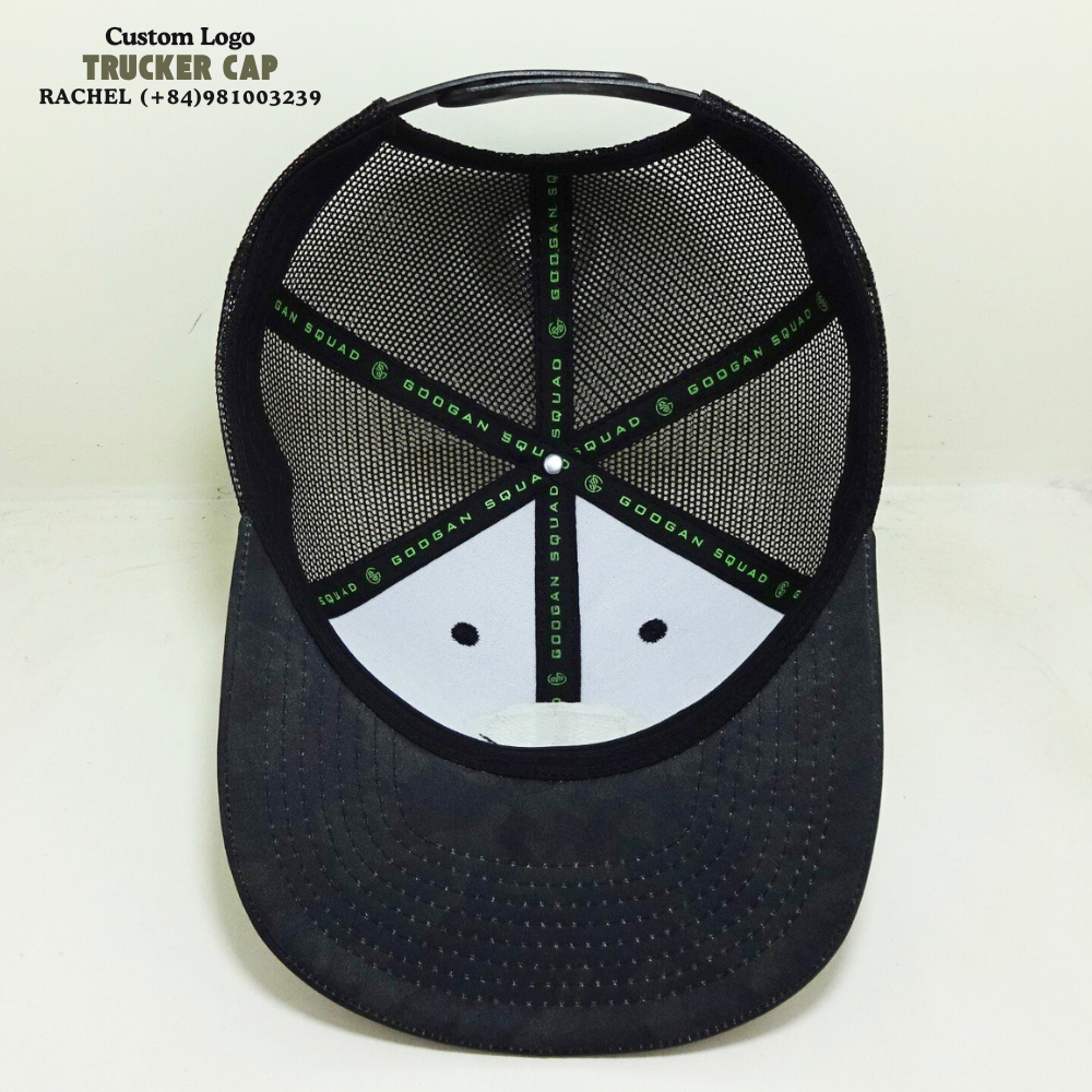 Rubber Logo Patch Camouflage Trucker Hats 6 Panel Gorras Slightly Curved Brim Structured Caps Solid Color Black Messh Snapback 5