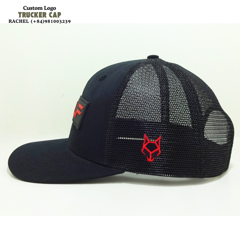 Rubber Logo Patch Trucker Hats 6 Panels Structured Caps Custom Inner Tapes Inside 2D Embroidered Logo Left Solid Color Snapback 4