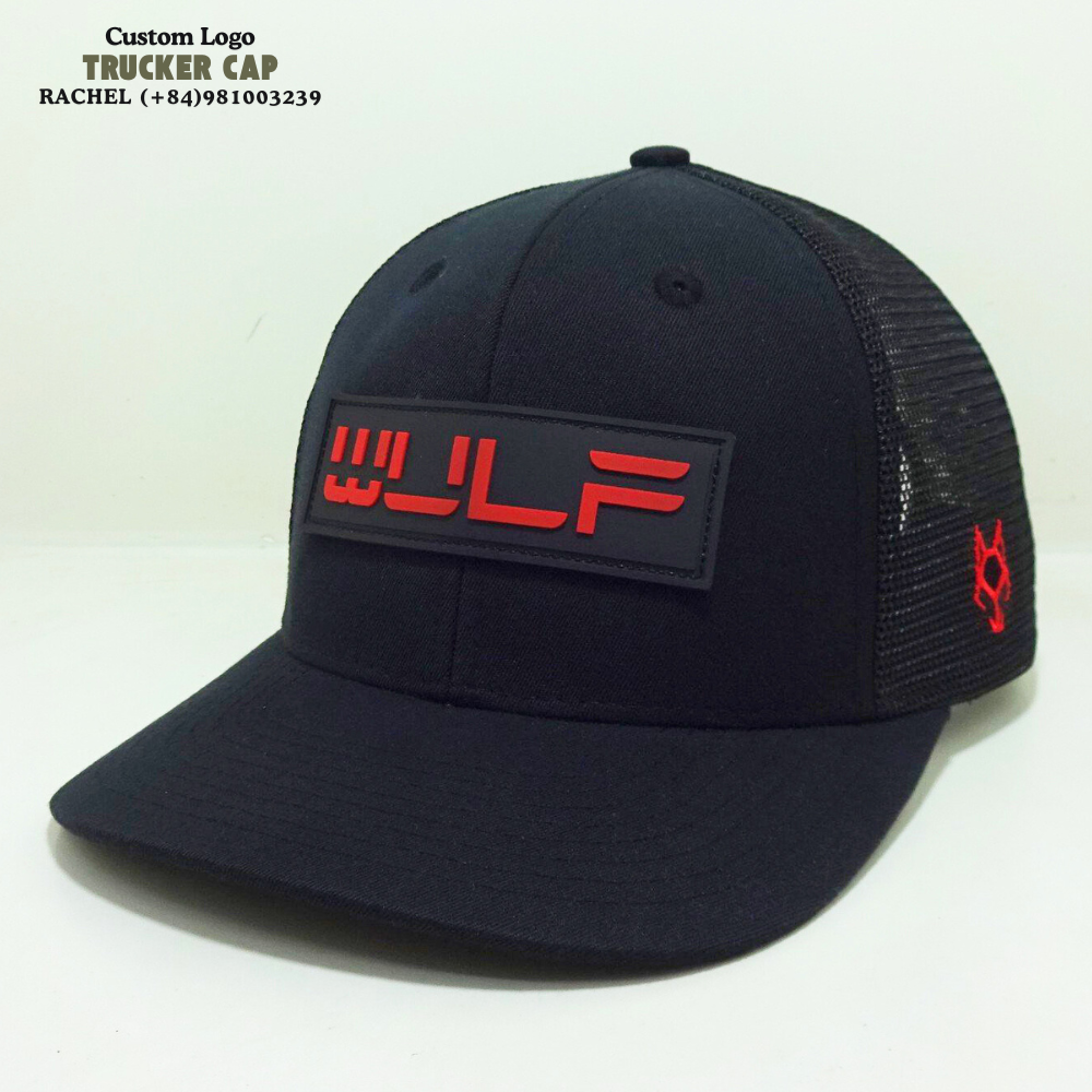 Rubber Logo Patch Trucker Hats 6 Panels Structured Caps Custom Inner Tapes Inside 2D Embroidered Logo Left Solid Color Snapback 3