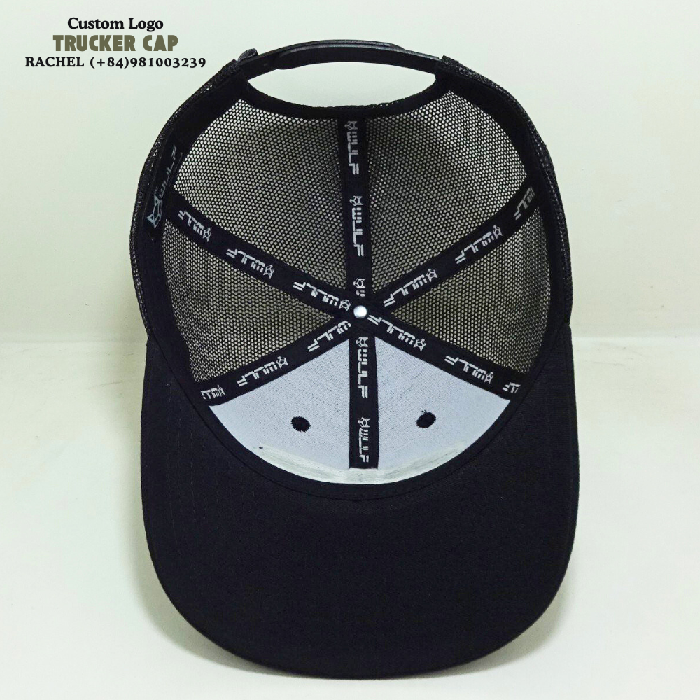 Rubber Logo Patch Trucker Hats 6 Panels Structured Caps Custom Inner Tapes Inside 2D Embroidered Logo Left Solid Color Snapback 6