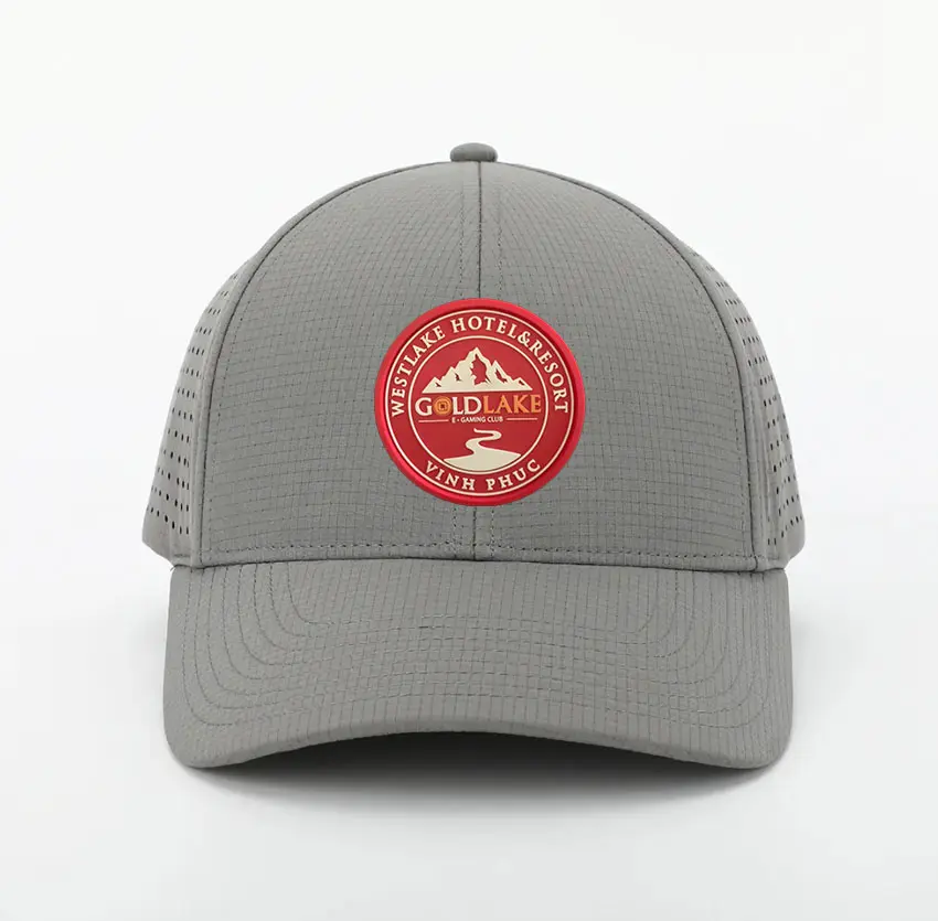 Rubber Patch Logo Golf Caps Fitted Polyester Waterproof Snapback Cap for Man Vietnam Factory Laser Cut Baseball Hat