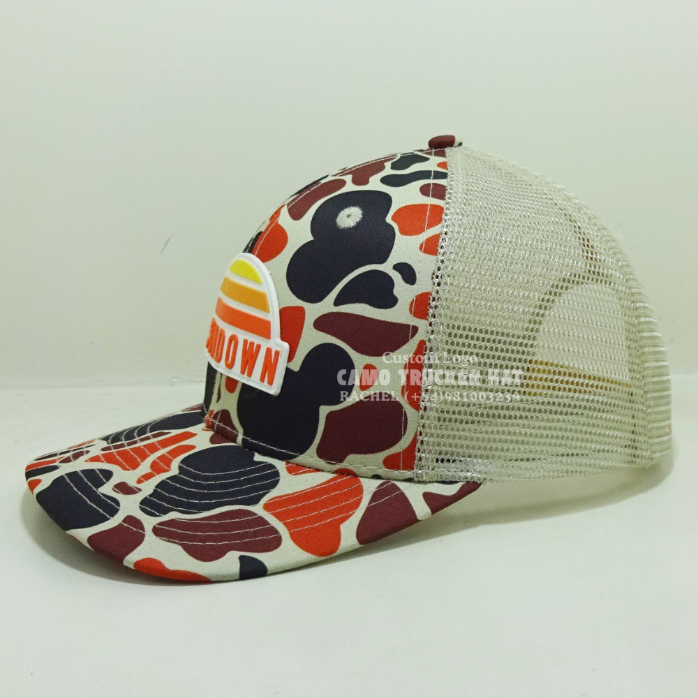 Rubber/Silicone Logo Patches Trucker Hats Camouflage 6 Panel Printed Inner Tapes Slightly Curved Brim For Fishing Hunting Unisex 3