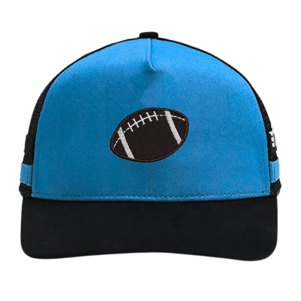 Side Stripe Caps 5 Panel Blue/Black Embroidered Sporty Logo on Front Breathable Mesh Plastic Single Row Buckle Slightly Brim OEM 2