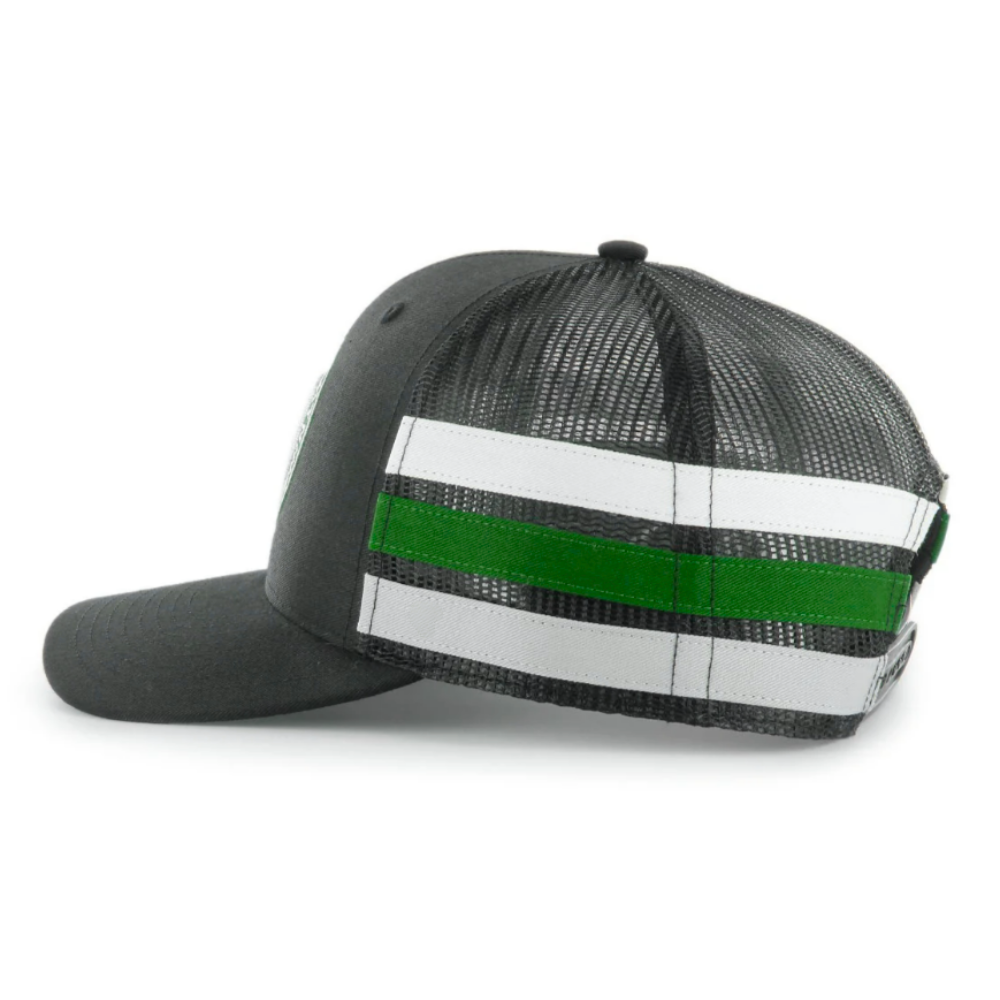 Side Stripes Trucker Caps Embroidered Logo Patches Black/White and Blue/Green Snapback Closure Plastic Single Row Buckle Unisex 6