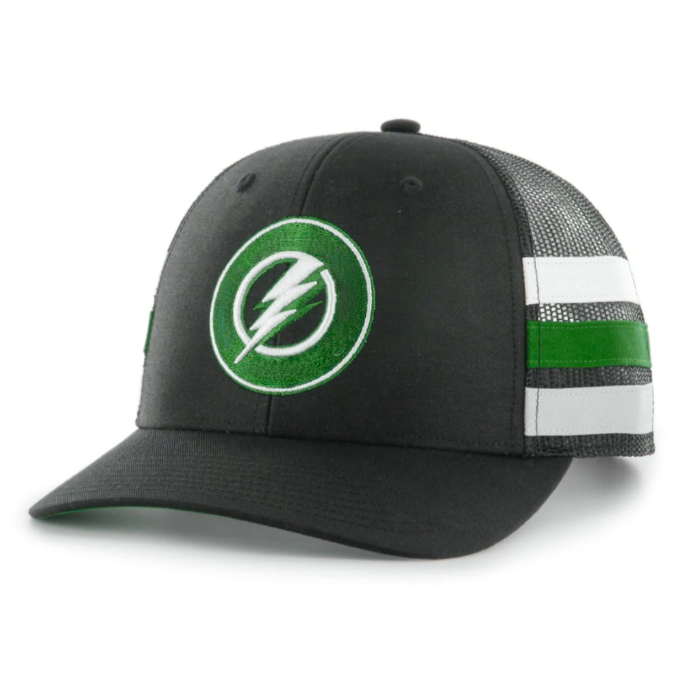 Side Stripes Trucker Caps Embroidered Logo Patches Black/White and Blue/Green Snapback Closure Plastic Single Row Buckle Unisex 5