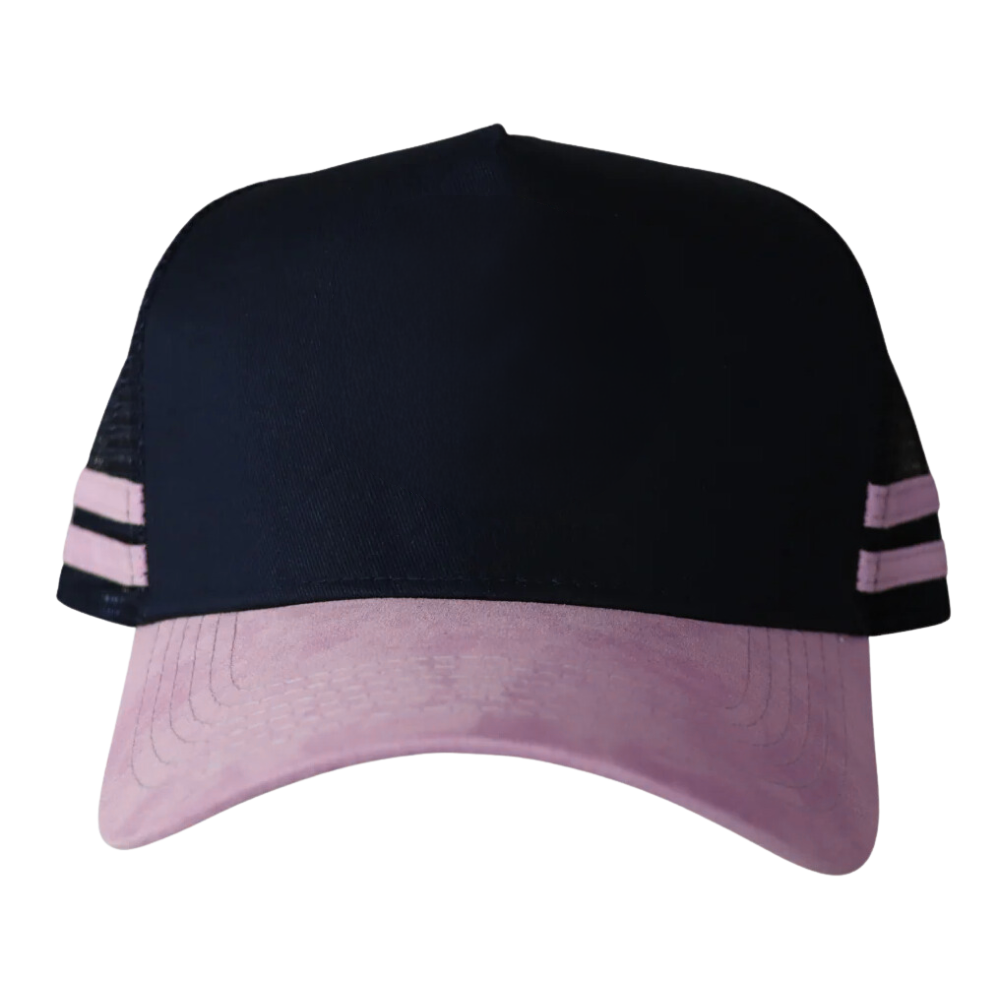 Side Stripes Trucker Hat 5 Panel Embroidery Logo Patch Beige/Pink Black Snapback Single Row Buckle Australian Styles Unisex OEM 6