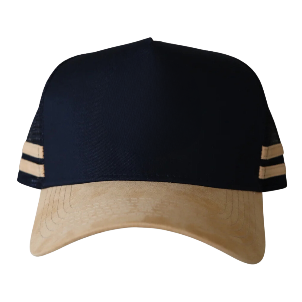 Side Stripes Trucker Hat 5 Panel Embroidery Logo Patch Beige/Pink Black Snapback Single Row Buckle Australian Styles Unisex OEM 3