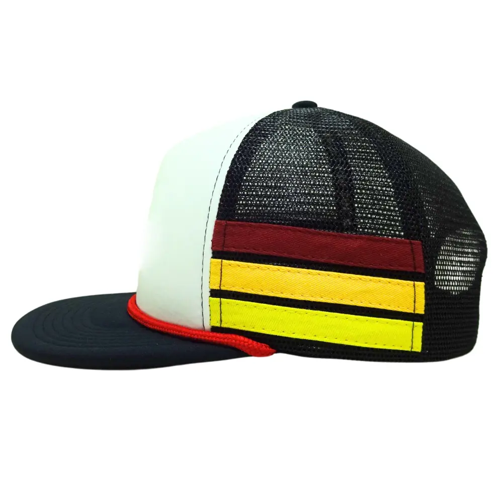 Side Stripes Trucker Hats Australia Caps Gorras 5 Panel Embroidery/Woven Patches Rope on Brim Contrast Color Printed Inner Tapes 4