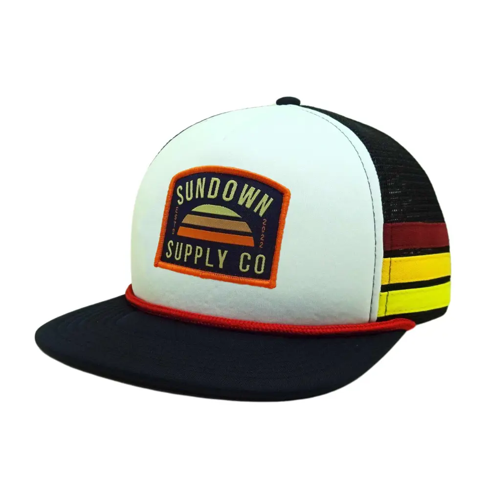 Side Stripes Trucker Hats Australia Caps Gorras 5 Panel Embroidery/Woven Patches Rope on Brim Contrast Color Printed Inner Tapes 3