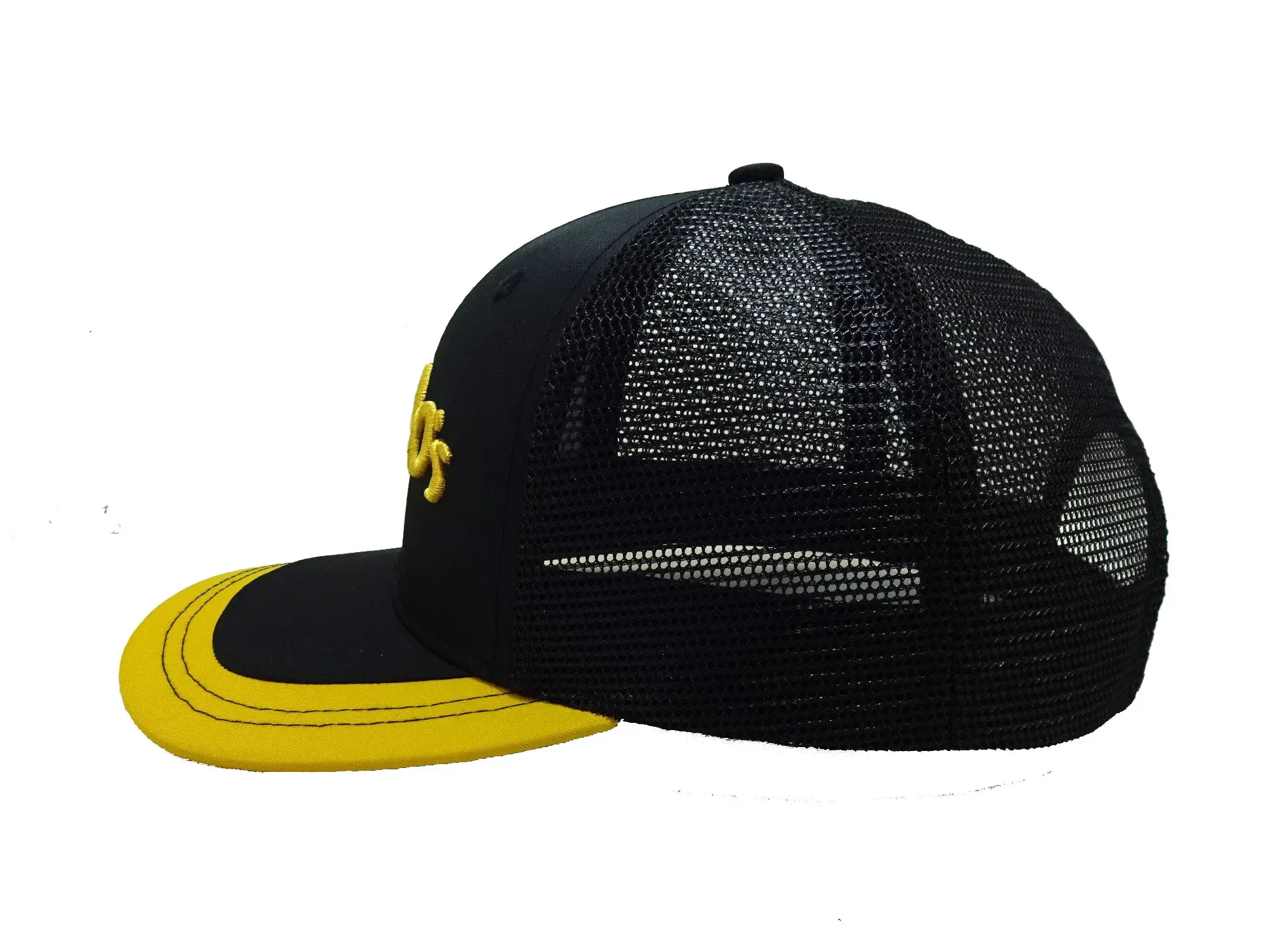 Small MOQ Wholesale Trucker Hat High Quality 3D Embroidery Black/Yellow Color Polyester Fabric Snapback Cap in Vietnam Factory 3