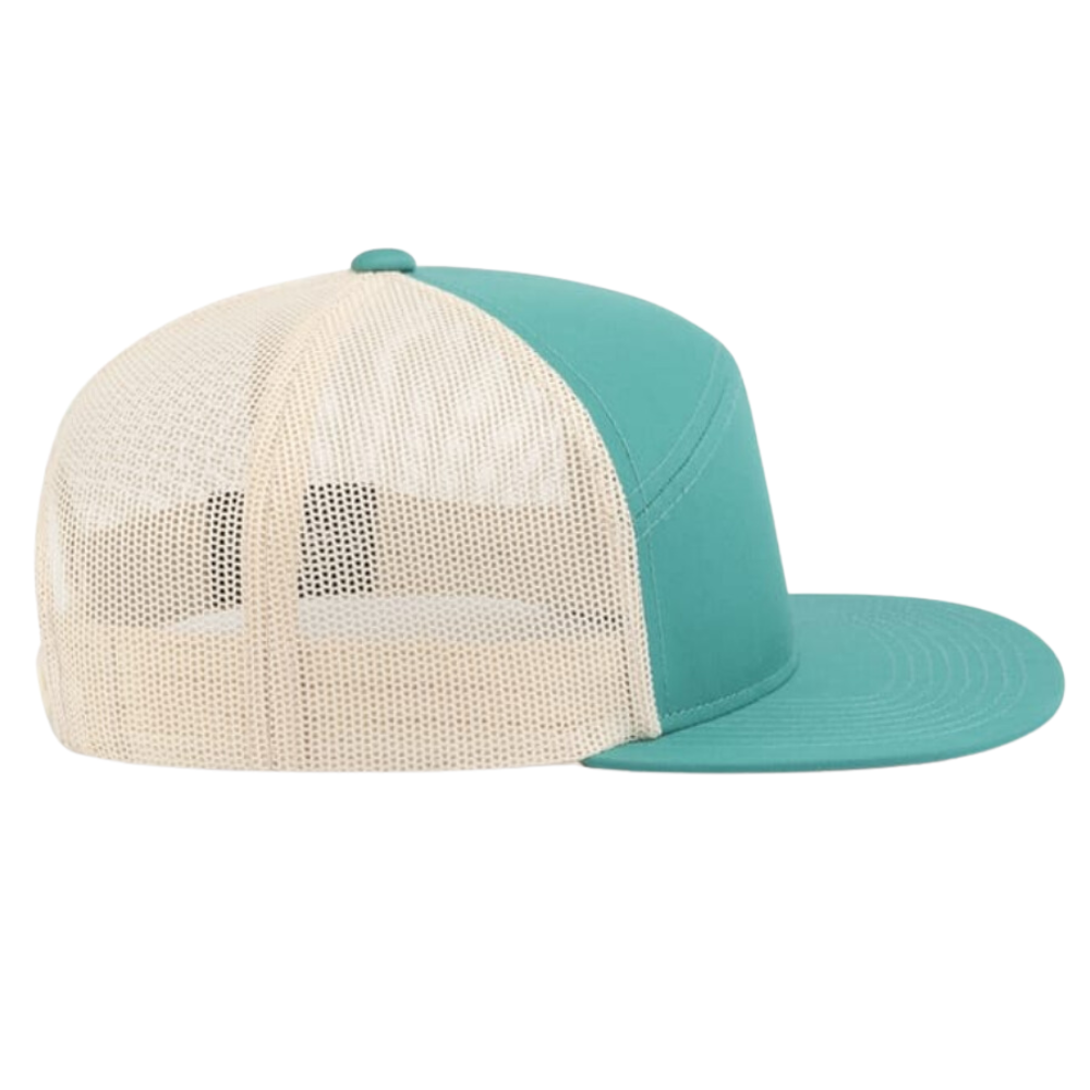 Snapback Trucker Hat 6 Panel Gorras Flat Brim Structured Cap Turquoise/White Mesh Breathable Adjustable Single Row Buckle Unisex 5