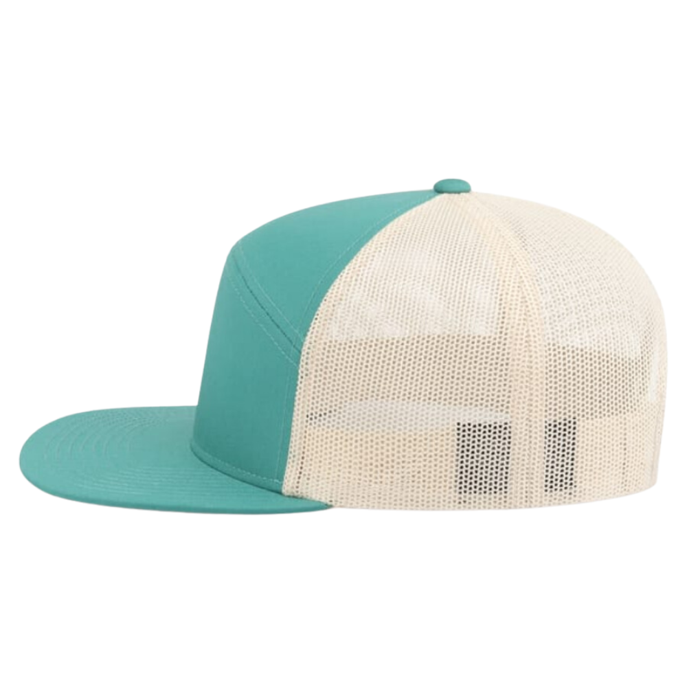 Snapback Trucker Hat 6 Panel Gorras Flat Brim Structured Cap Turquoise/White Mesh Breathable Adjustable Single Row Buckle Unisex 4