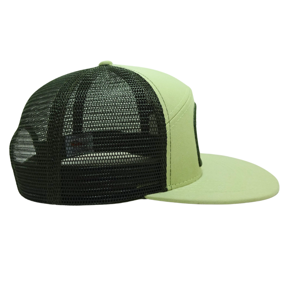 Snapback Trucker Hat 7 Panel Gorras Woven Patch Flat Brim Structured Green/Black Mesh Breathable Inner Layer Label On Sweatband 5