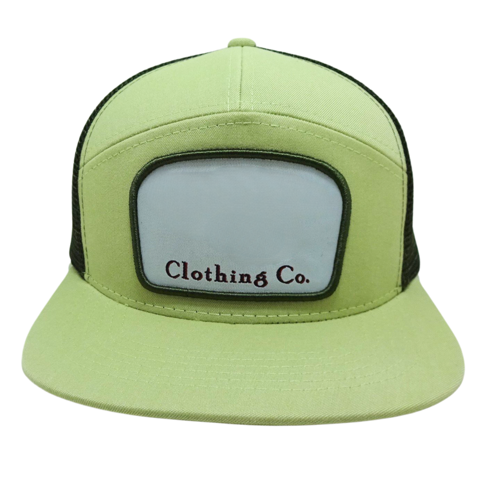 Snapback Trucker Hat 7 Panel Gorras Woven Patch Flat Brim Structured Green/Black Mesh Breathable Inner Layer Label On Sweatband 2