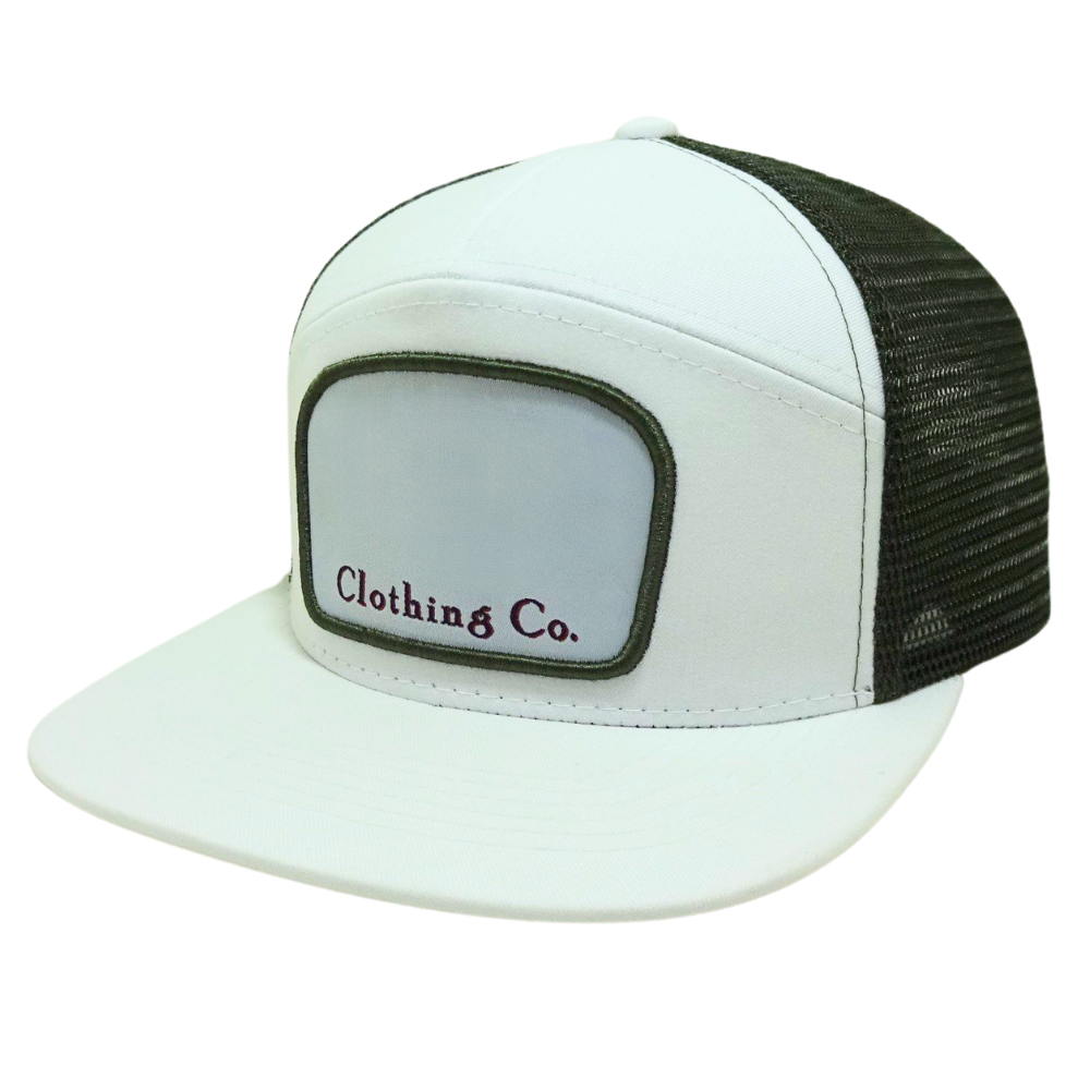 Snapback Trucker Hat 7 Panel Woven Patch Front Side White/Black Mesh Flat Brim Breathable Adjustable Plastic Single Row Buckle 3