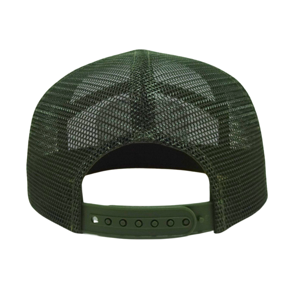 Snapback Trucker Hat 7 Panel Woven Patch Front Side White/Black Mesh Flat Brim Breathable Adjustable Plastic Single Row Buckle 7