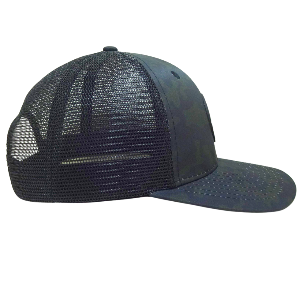 Specially Camo Trucker Rubber Logo Patch Hat 6 Panel Structured Flat Brim With Contrast Stitching Thread Inner Printed Seam Tape 5